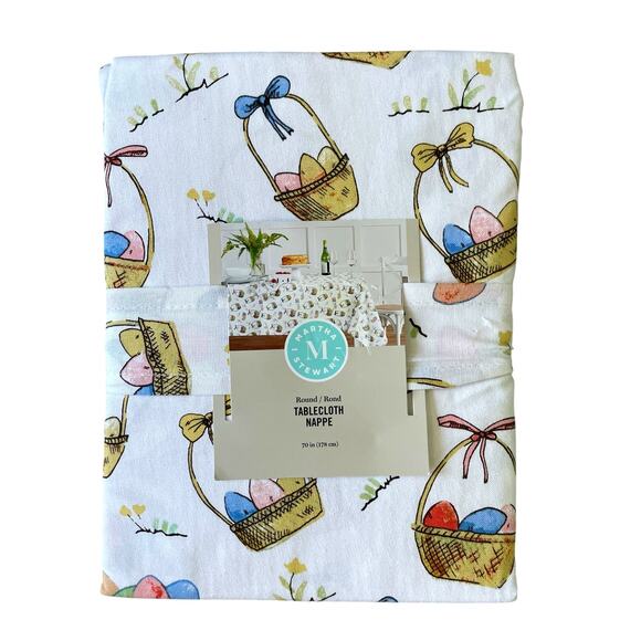 Martha Stewart Easter Egg Basket Tablecloth 70" Round Cotton Colorful NEW - Picture 1 of 9